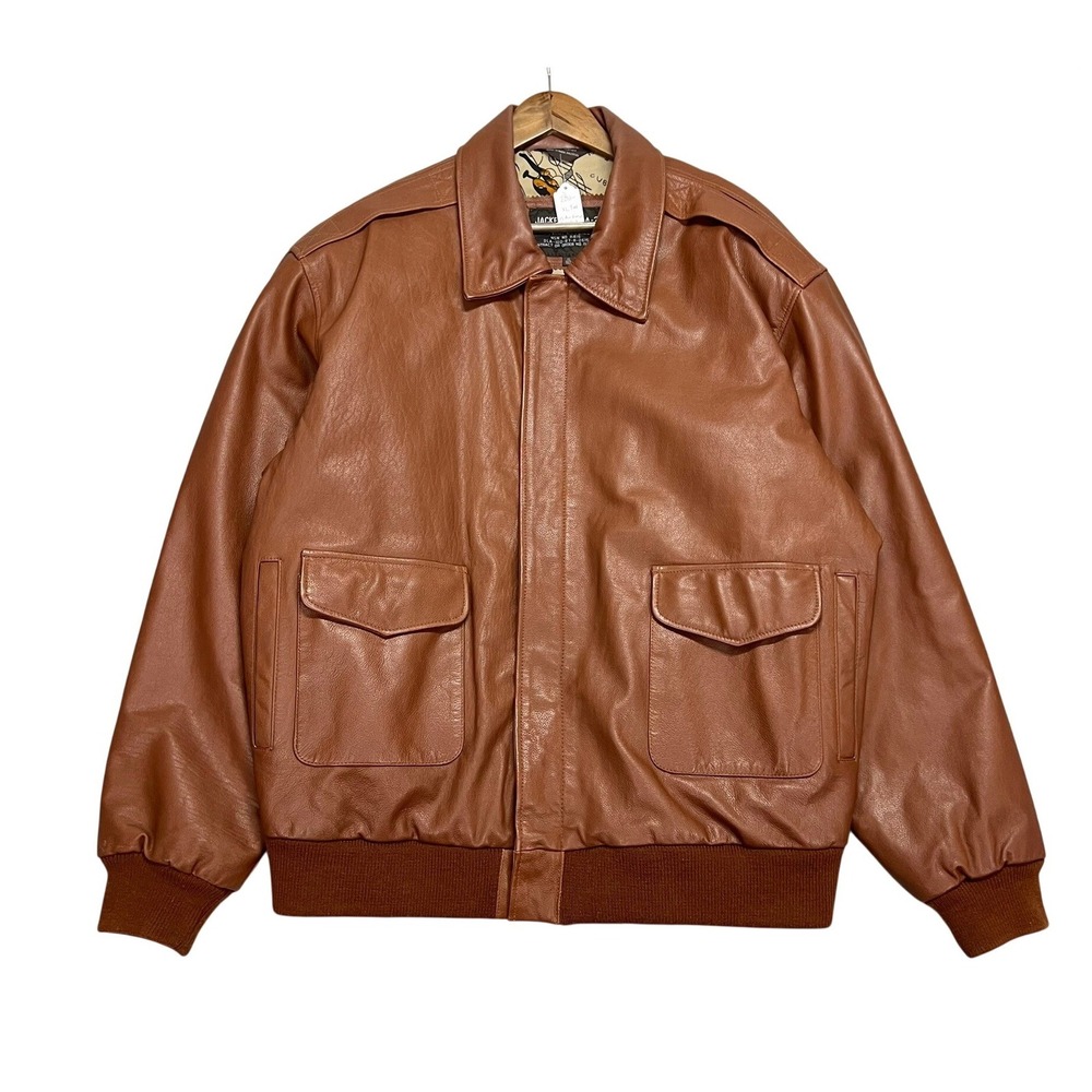 Vintage 90s Brown Leather A-2 Bomber Jacket XLT Tall Map Lining Flyer's Leather